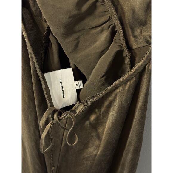 Reformation Anaiis Silk Dress Size 2 – Morel Brown Green Neutral Cowl Maxi EUC - Picture 7 of 9